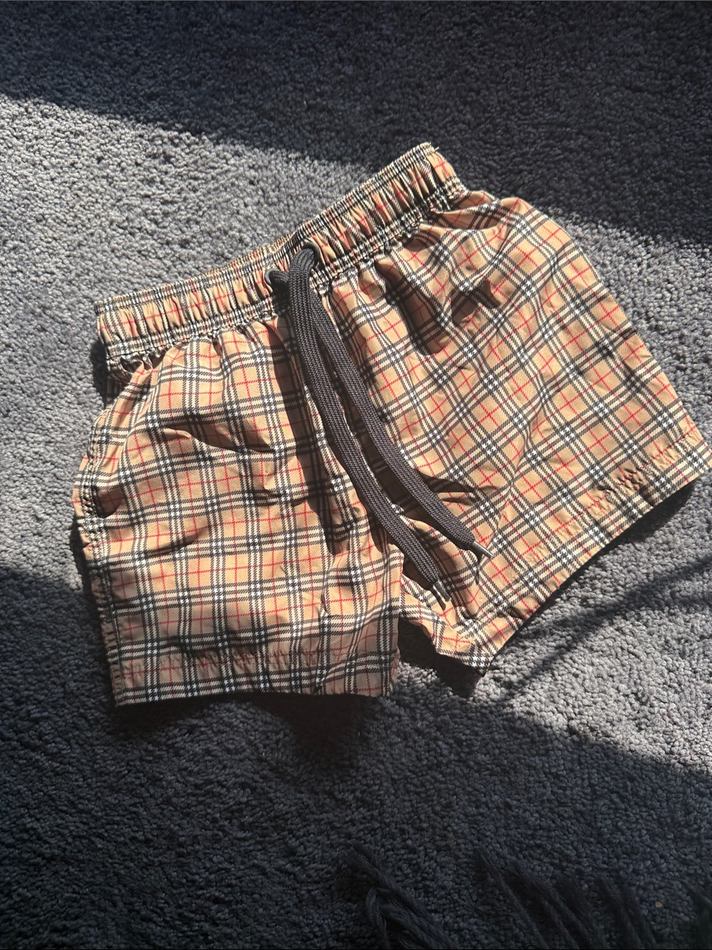 Burberry Kids Tan Plaid Swim Trunks